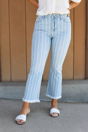 Taylor Striped Cropped Jeans - Mohebina laemeh