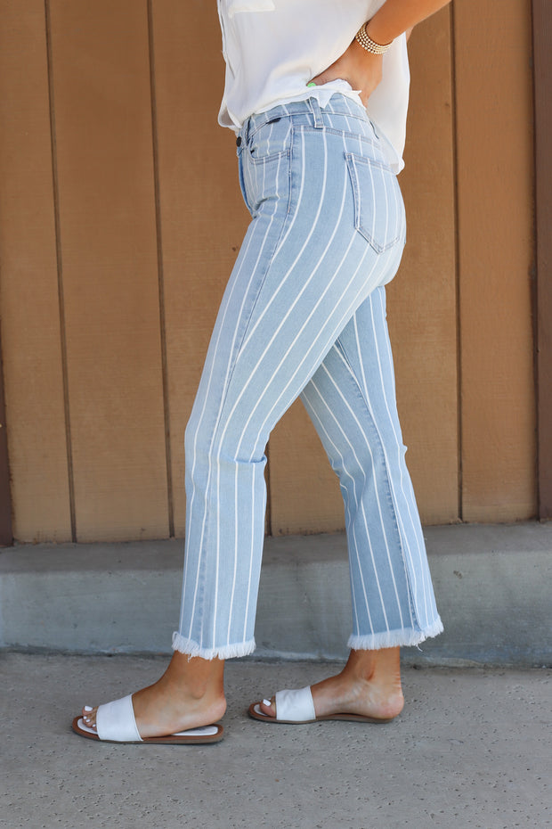 Taylor Striped Cropped Jeans - Mohebina laemeh